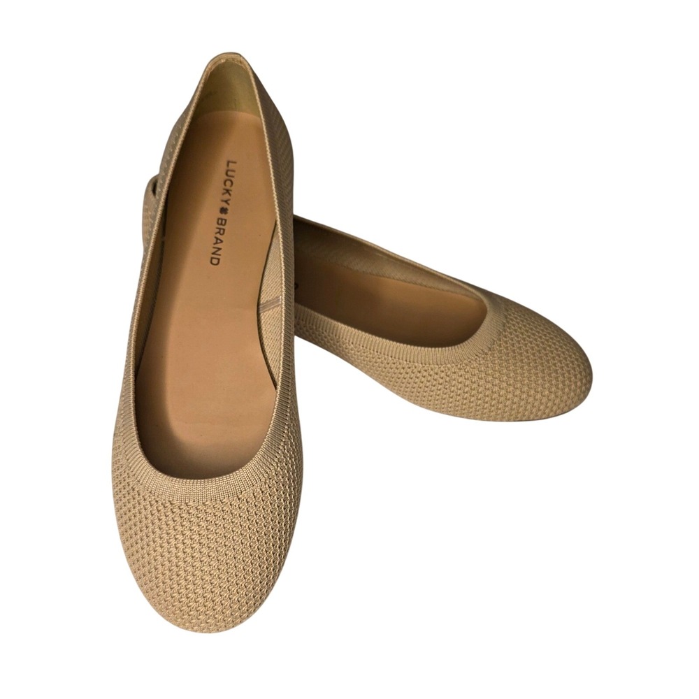 Lucky Brand 6.5 Erin Ballet Flat Beige Knitâ Womens Round Toe Slip On Comfort
